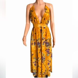 NEW Women Deep V Neck long Maxi Sundress Backless Sexy Spaghetti Strap Size L